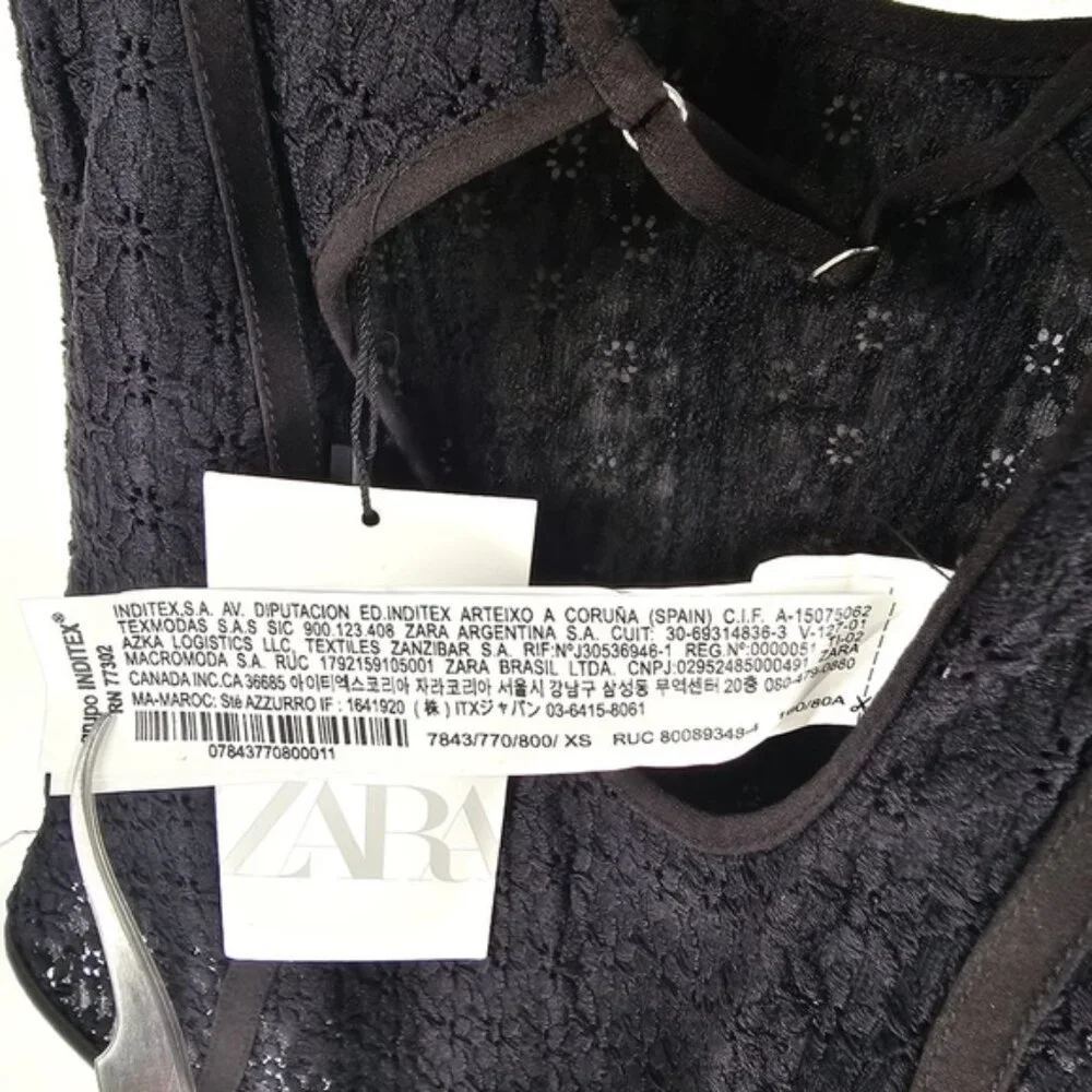 NWT ZARA Black Lace Adjustable Strappy Bodysuit Side Zip 7843/770 Sz‎ XS